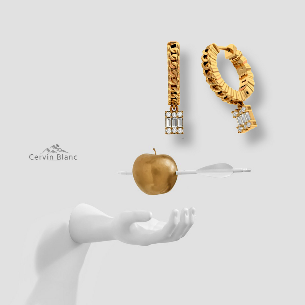 Chain Drop Diamond Hoop Earrings Yellow Gold