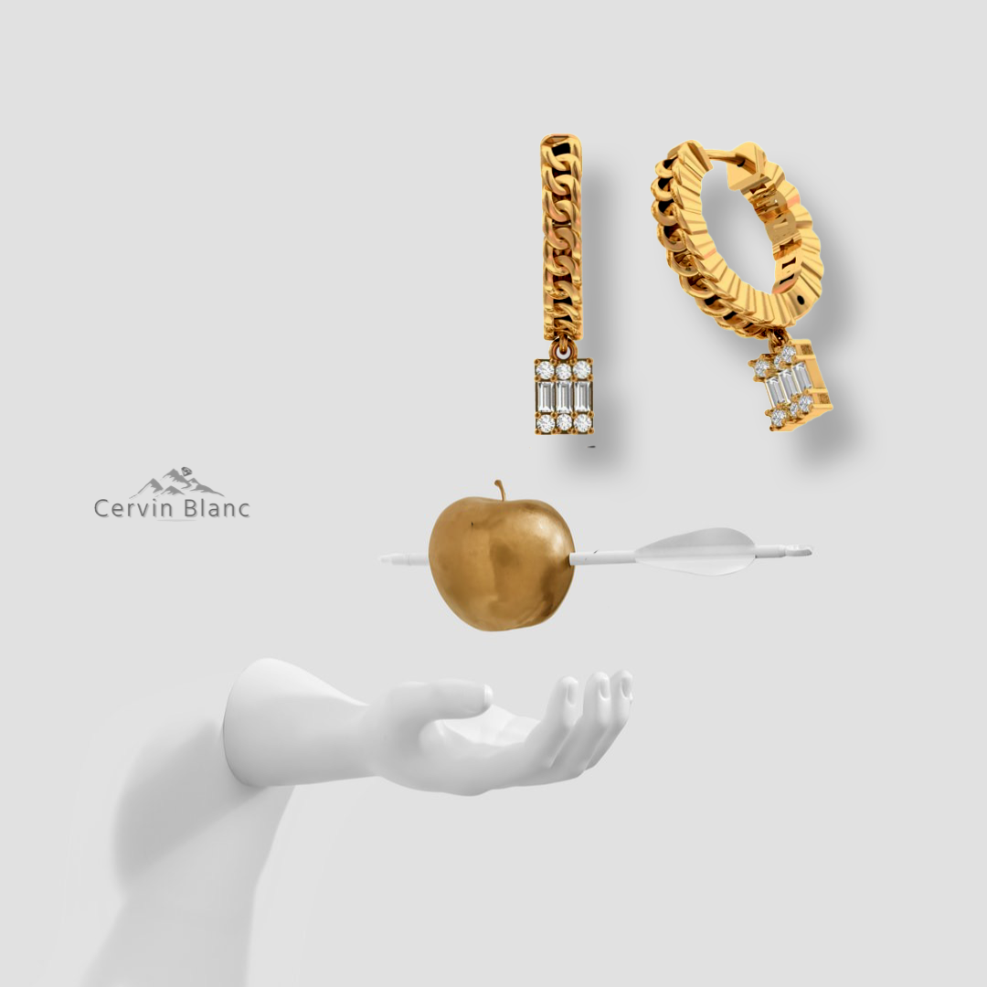 Chain Drop Diamond Hoop Earrings Yellow Gold