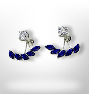 Diamond Sapphire Jacket Earrings, 18ct White Gold Earrings