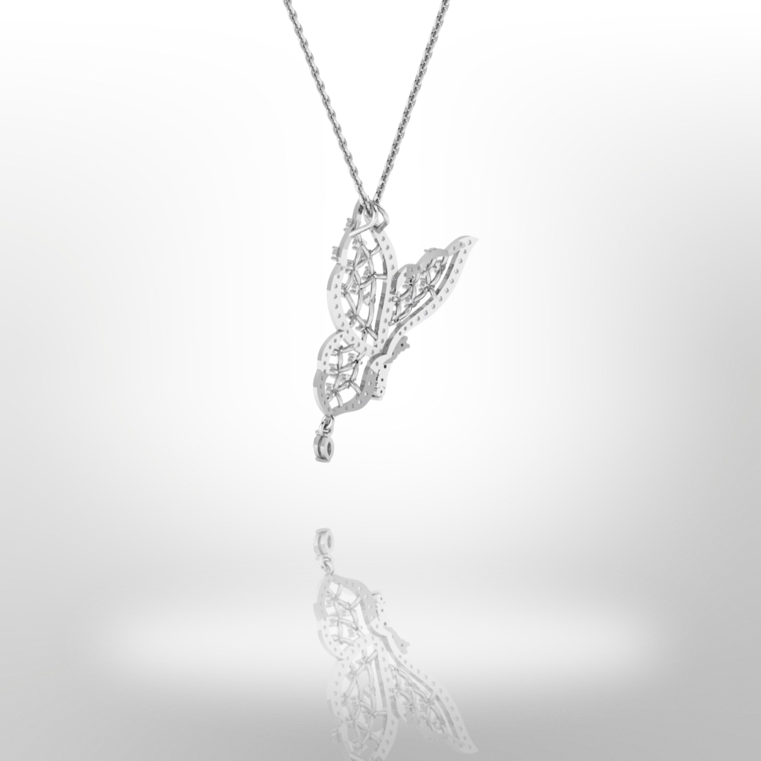 Diamond butterfly necklace 0.70ct in white gold