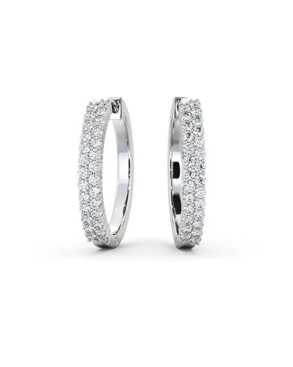 Chic double row diamond hoop earrings