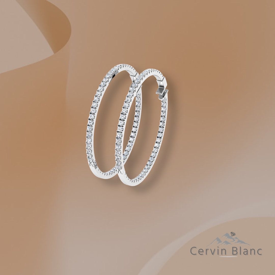 Boucles d'oreilles créoles en diamant de 1,40 ct (recto et verso)