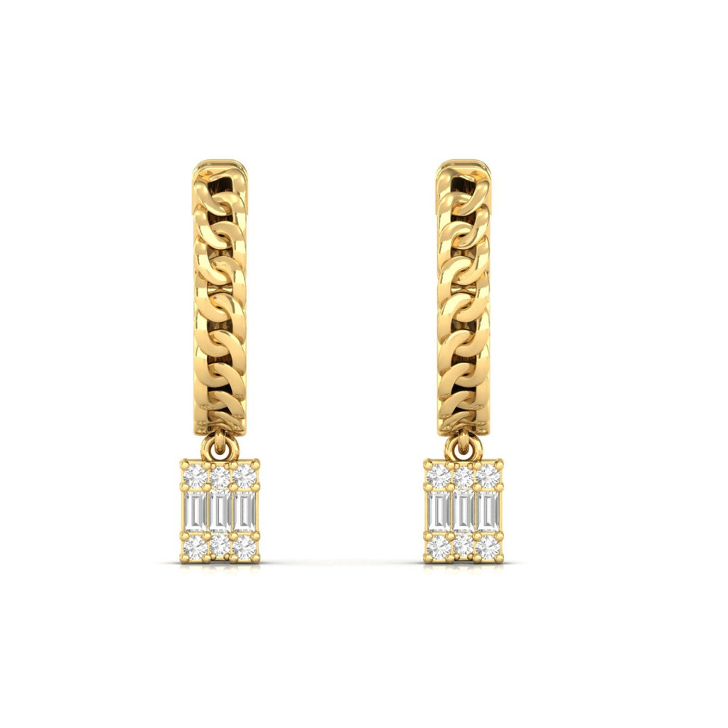 Chain Drop Diamond Hoop Earrings Yellow Gold