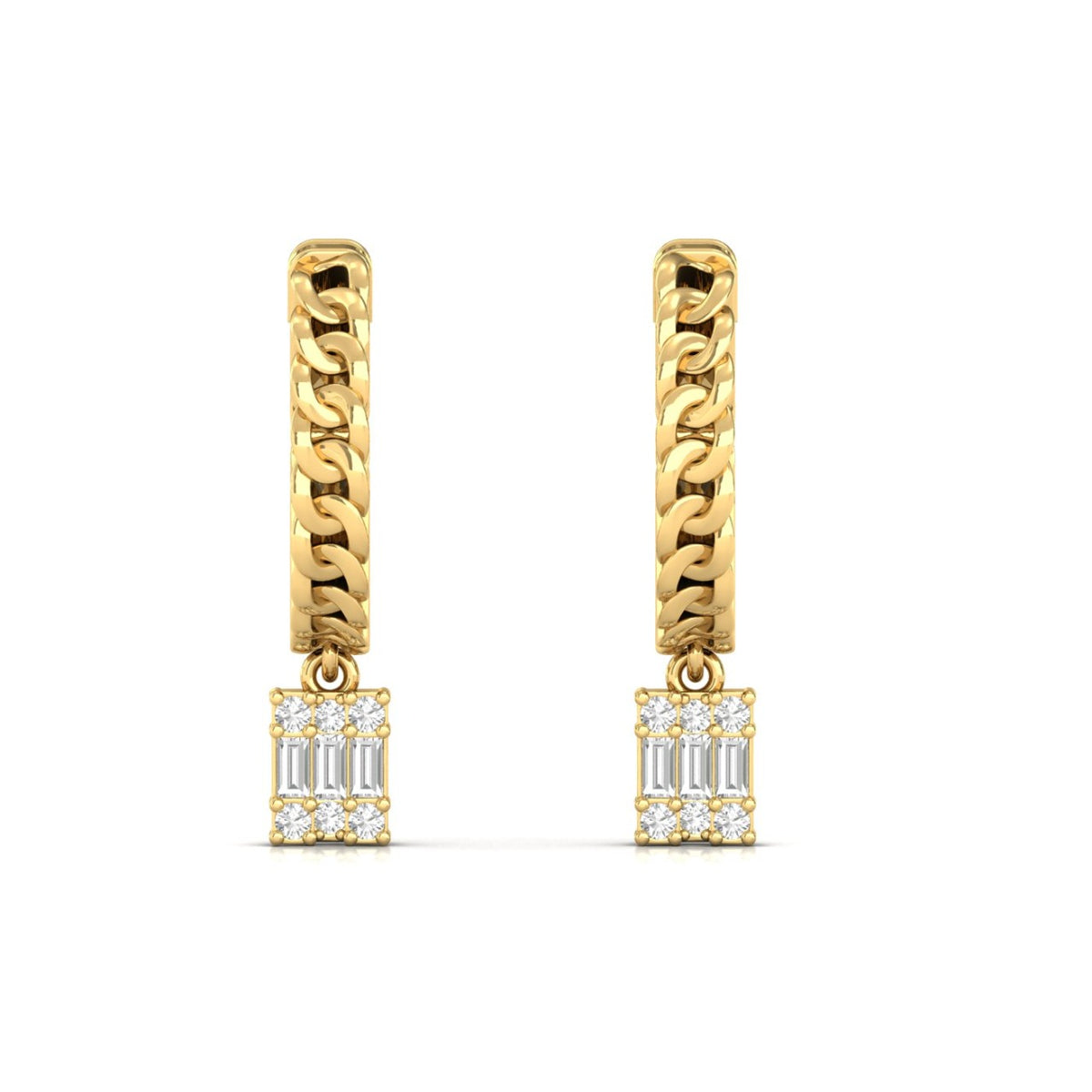 Chain Drop Diamond Hoop Earrings Yellow Gold