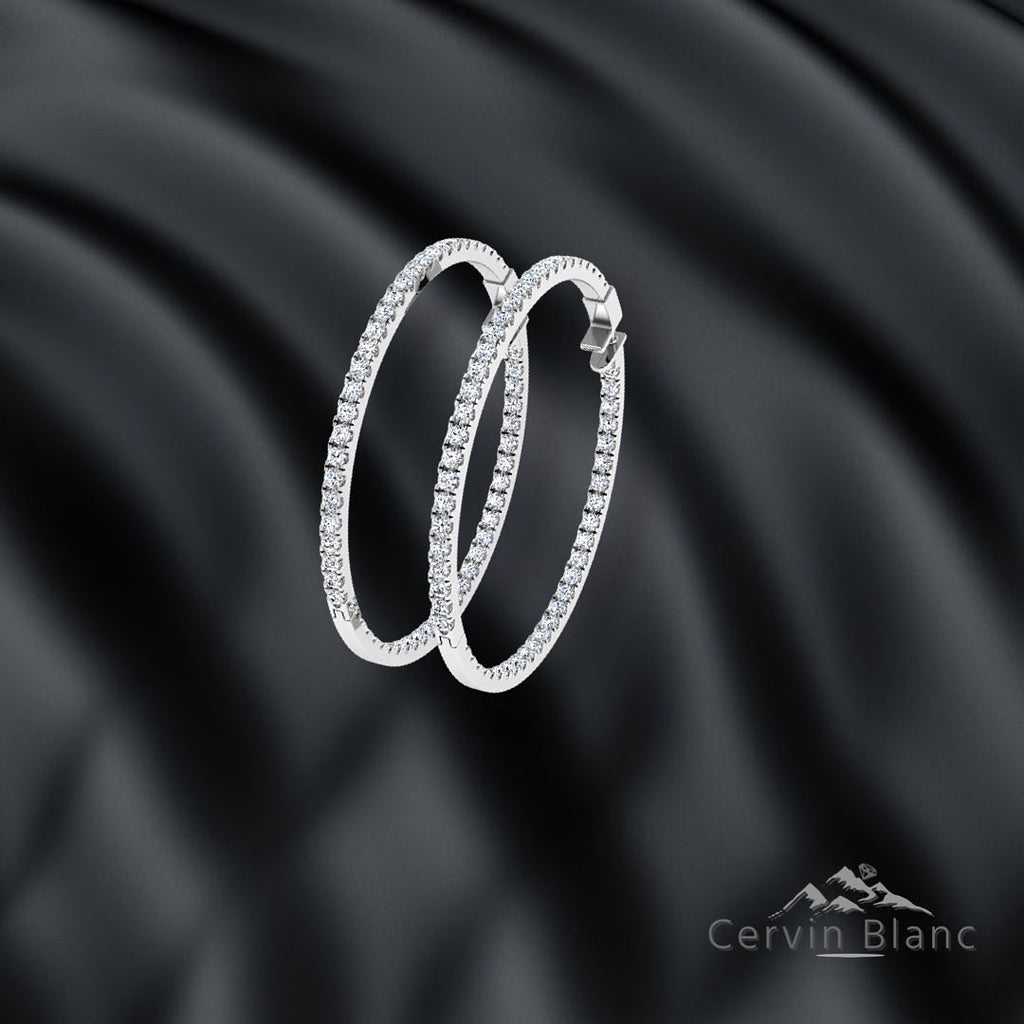 Boucles d'oreilles créoles en diamant de 1,40 ct (recto et verso)