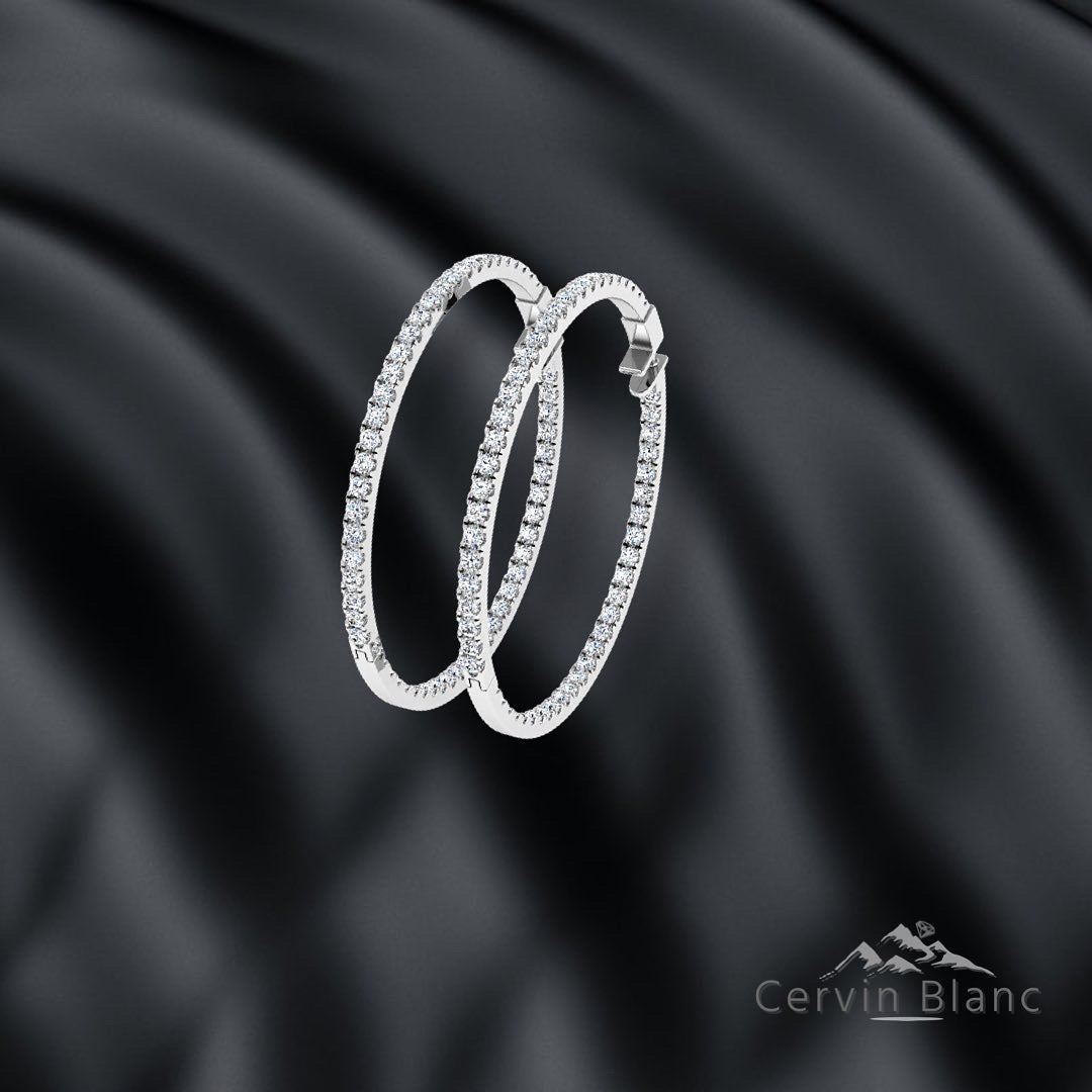 Boucles d'oreilles créoles en diamant de 1,40 ct (recto et verso)