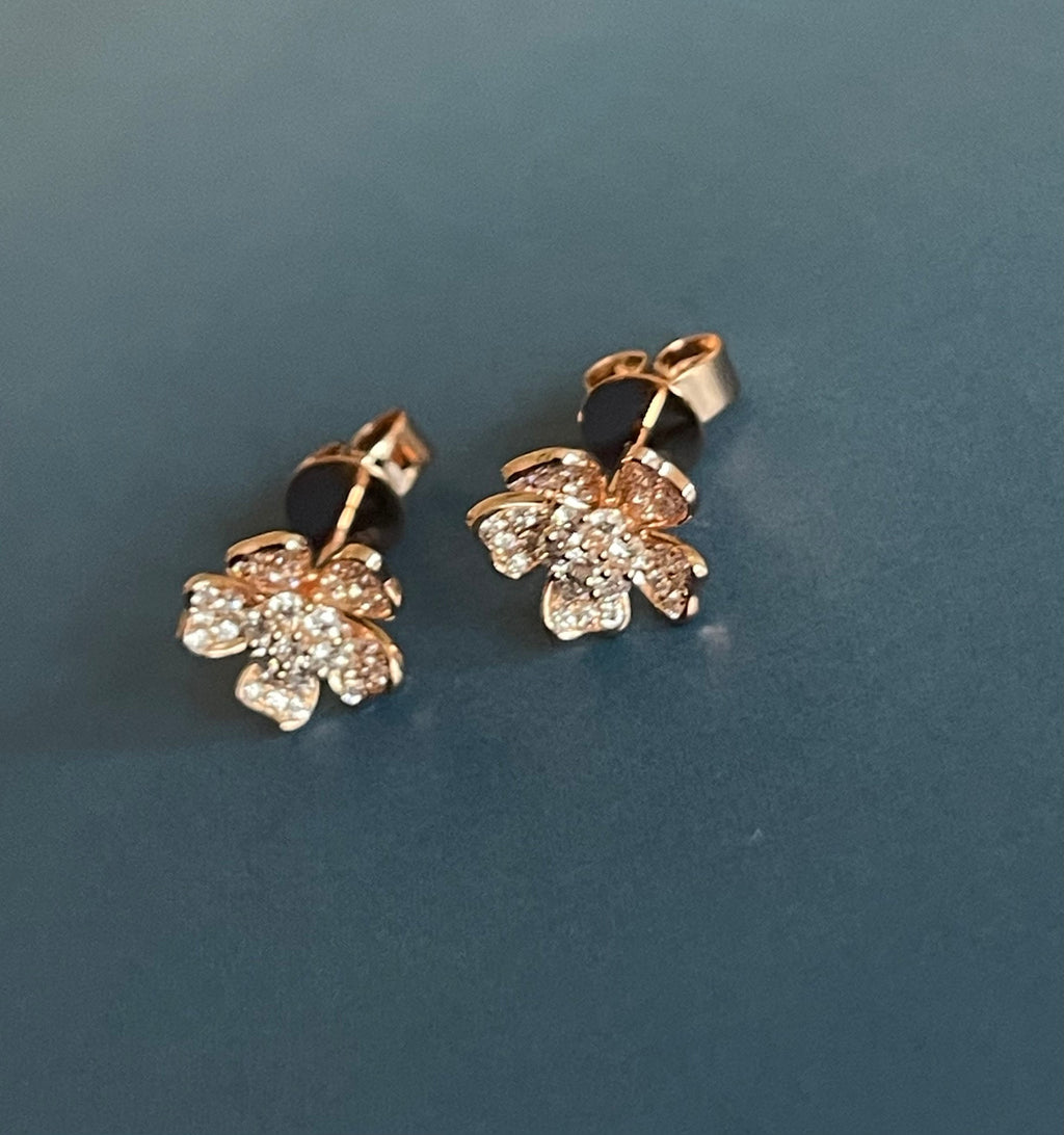 Diamond Earrings Clover Flower Studs in 18ct Rose Gold