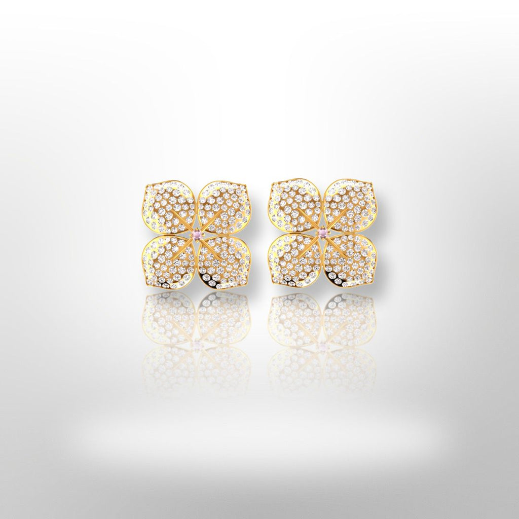 Designer hydrangea diamond earrings 18ct gold