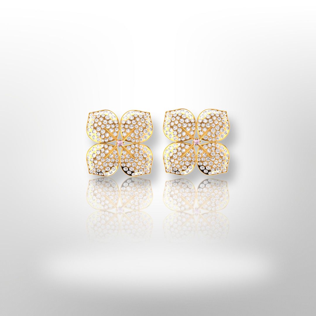Designer hydrangea diamond earrings 18ct gold
