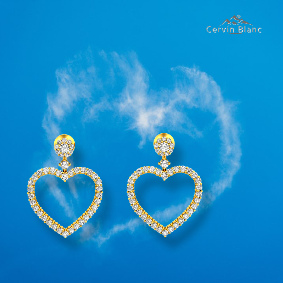 Boucles d'oreilles double cœur en or jaune 0,85 ct