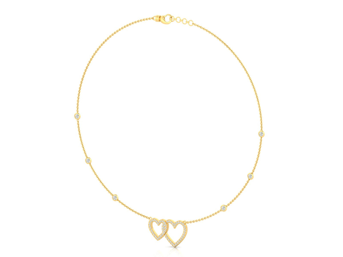 18ct Yellow gold diamond twin heart necklace 0.85ct As Seen in Made in Chelsea