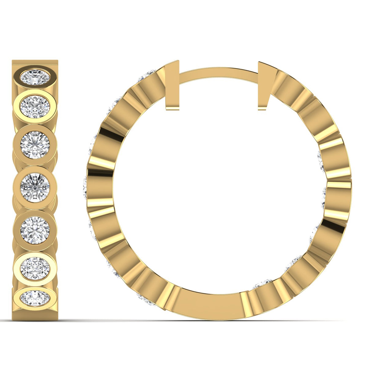 Boucles d'oreilles en or jaune serties de diamants (1,20 ct) sertis à l'intérieur