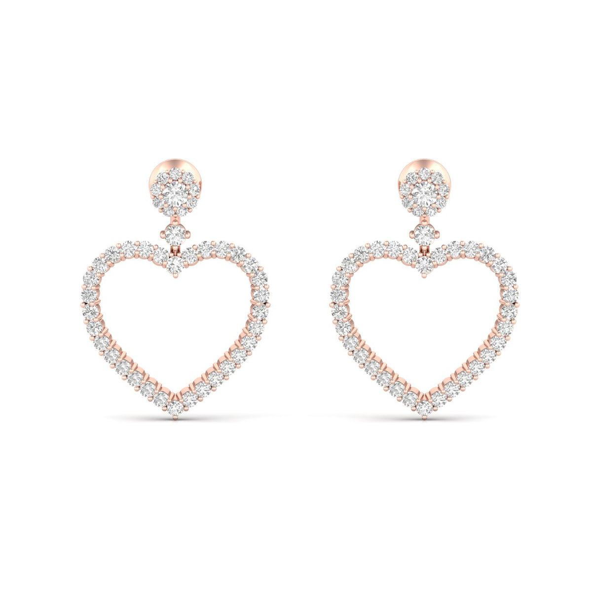 Boucles d'oreilles double cœur en or rose 0,85 ct