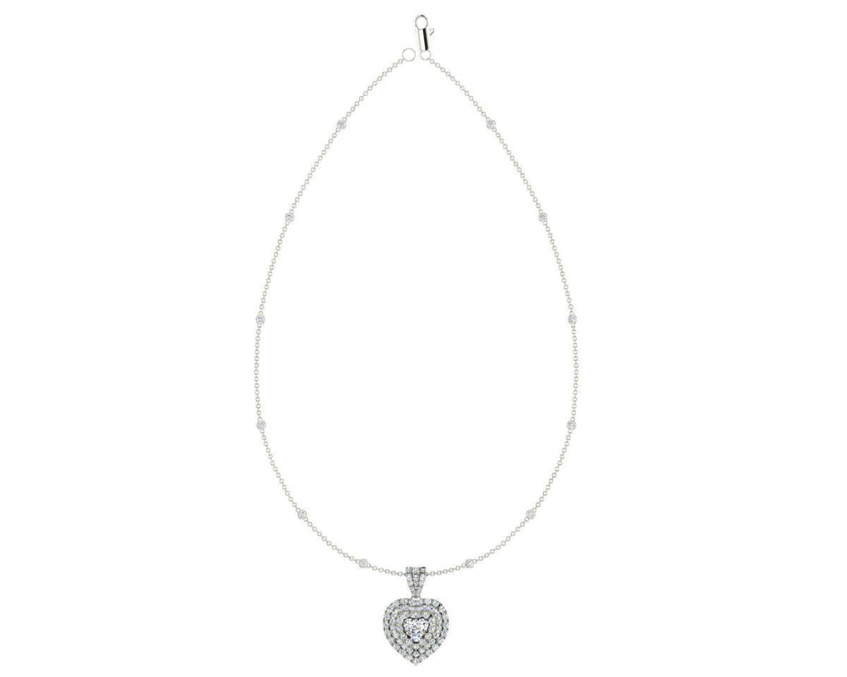 Weißgoldene Diamantherz-Halskette mit verstreuter Diamantkette