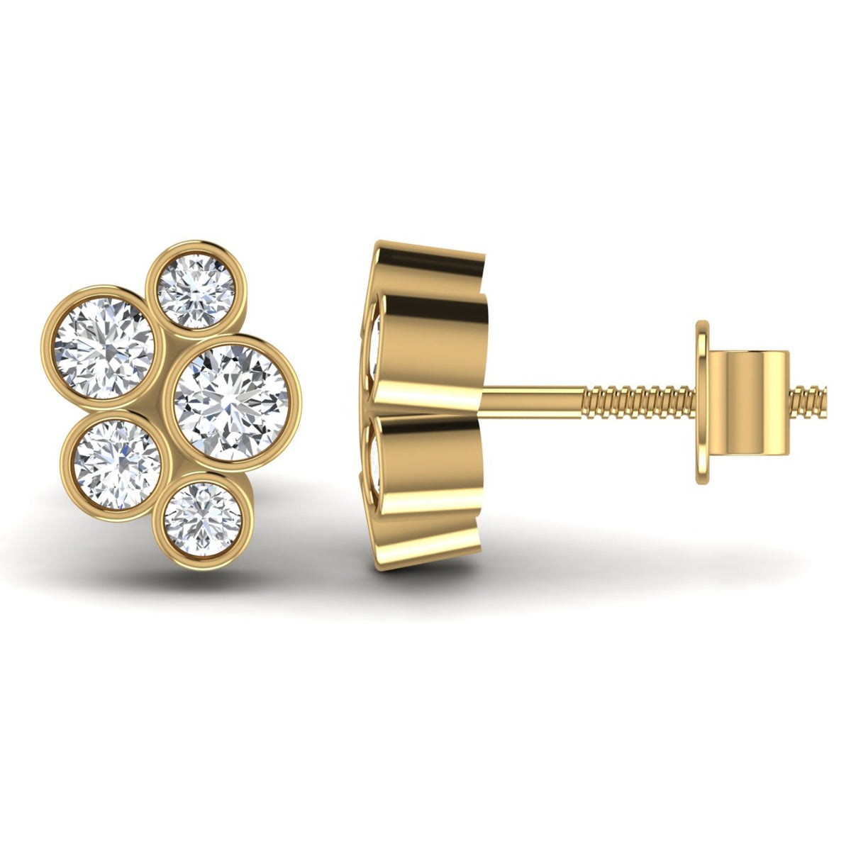 Boucles d'oreilles en or jaune avec diamant bulle de 1 carat