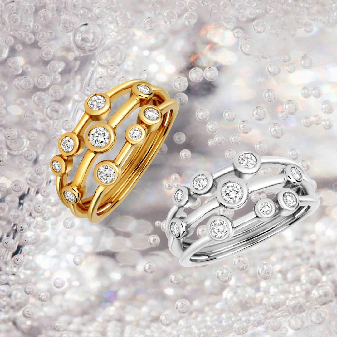 DIAMOND Bubble Ring 3 ROW RUBOVER RING IN 18CT YELLOW GOLD