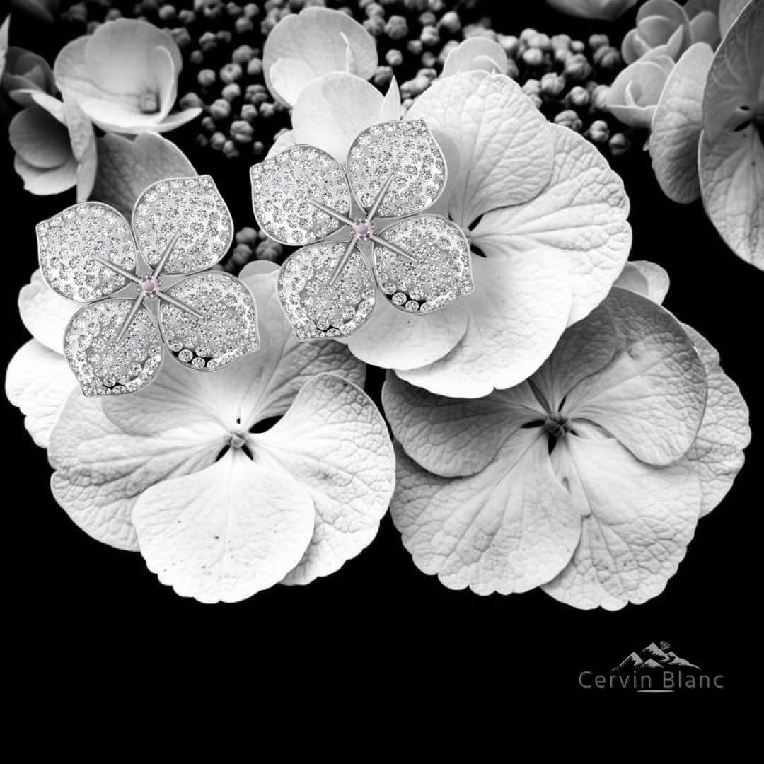 Hydrangea Diamond Earrings White Gold