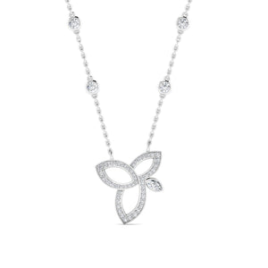 18ct White gold diamond Lotus flower necklace 0.75ct