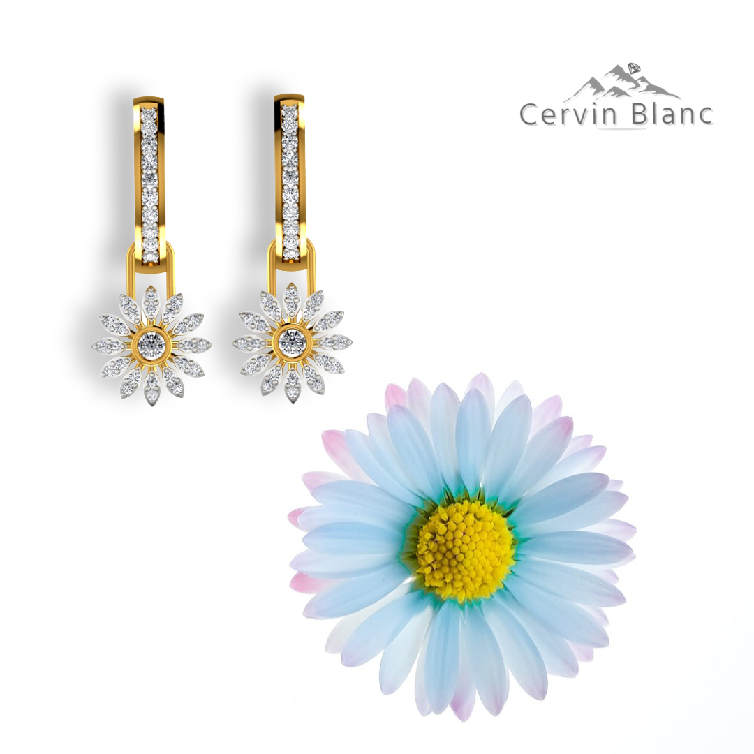 Daisy Diamond Charm Hoop Earrings Yellow Gold