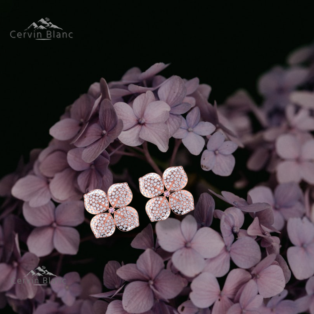 Hydrangea Diamond Earrings Rose Gold 1.60ct