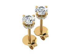 18ct Gold solitaire 1ct diamond studs with hidden halo G SI2/I1