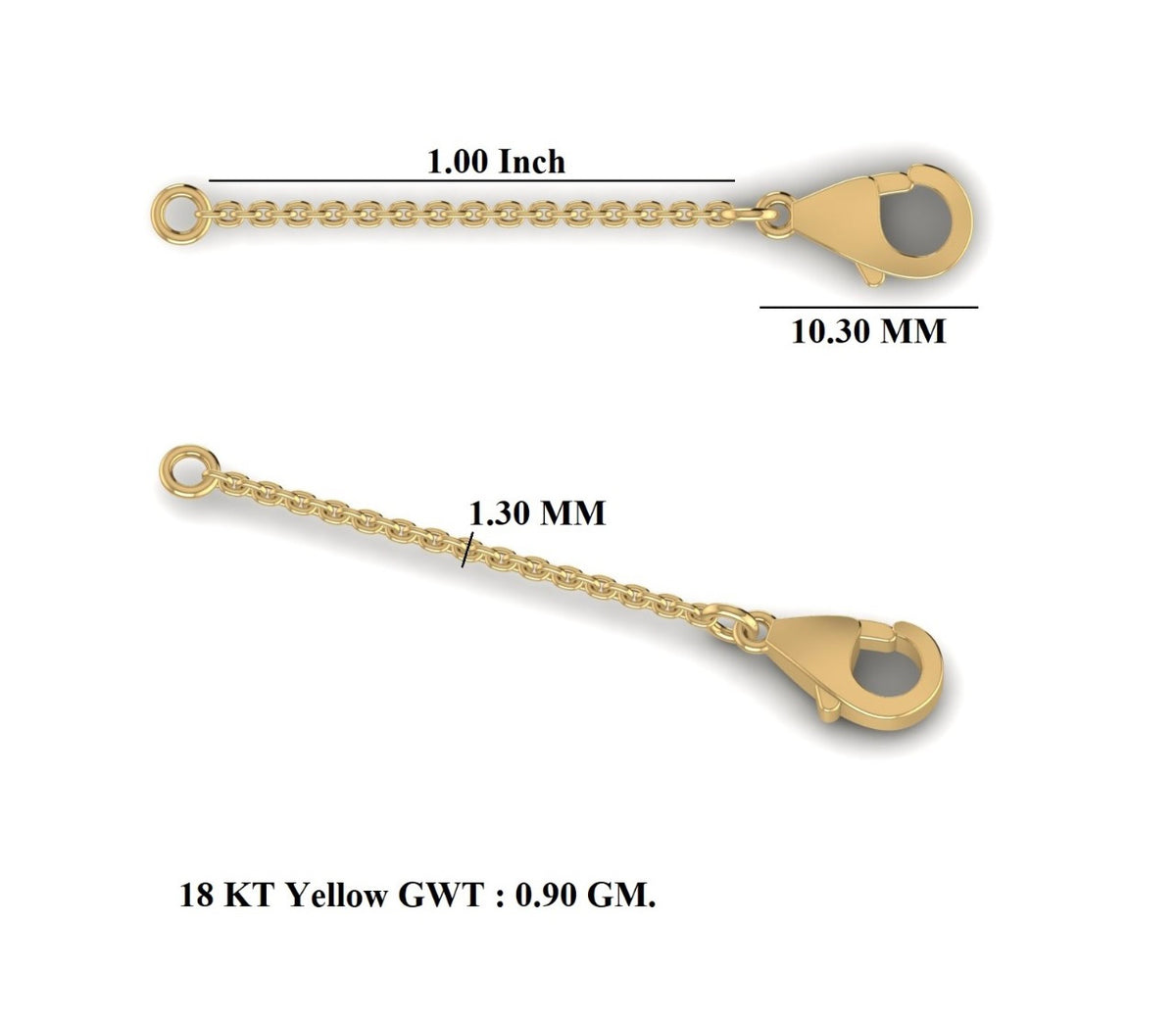 Rallonge de chaîne en or jaune 18 carats, 2,5 cm