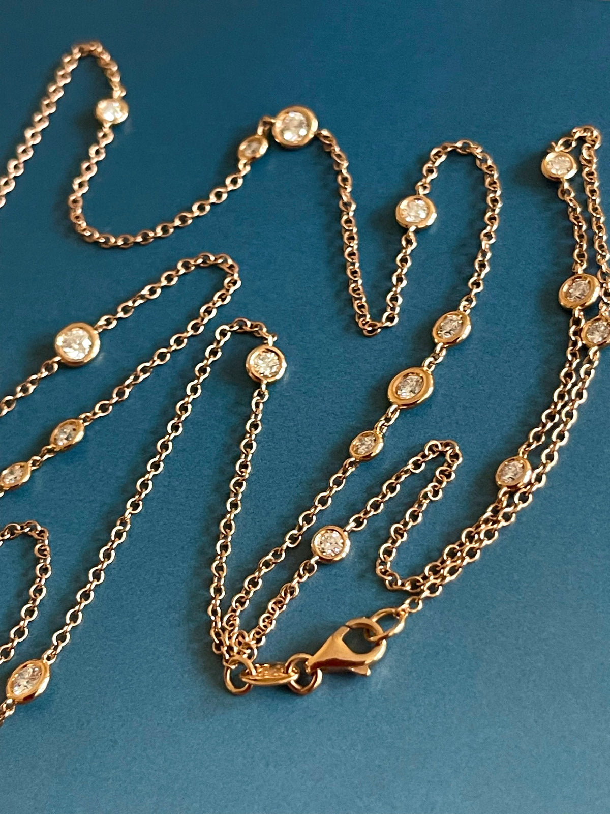 Collier en or rose 18 carats, chaîne longue sertie de diamants 1,85 ct, vendu au mètre, 2 carats