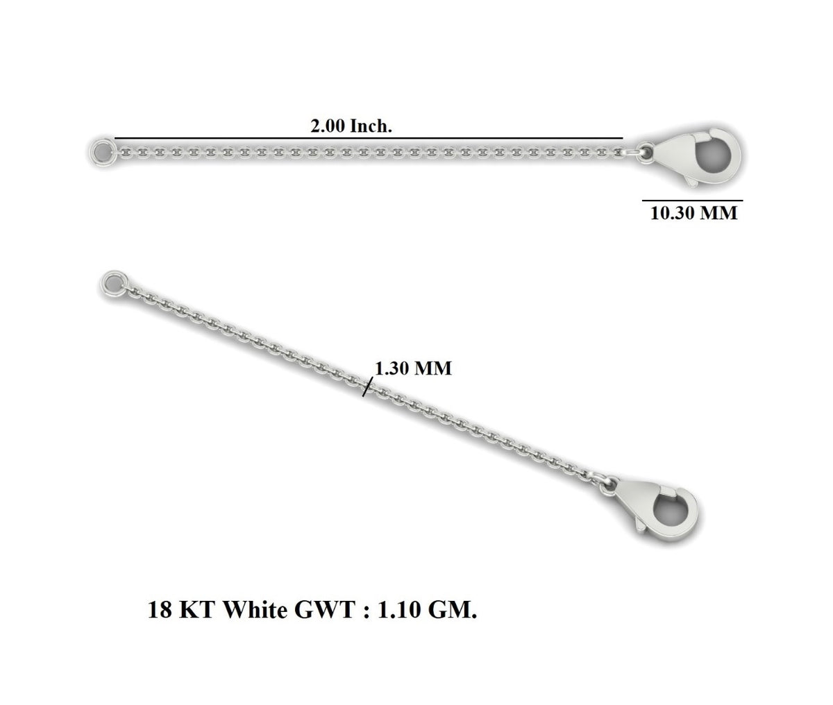 18ct White Gold chain extender 2 inches