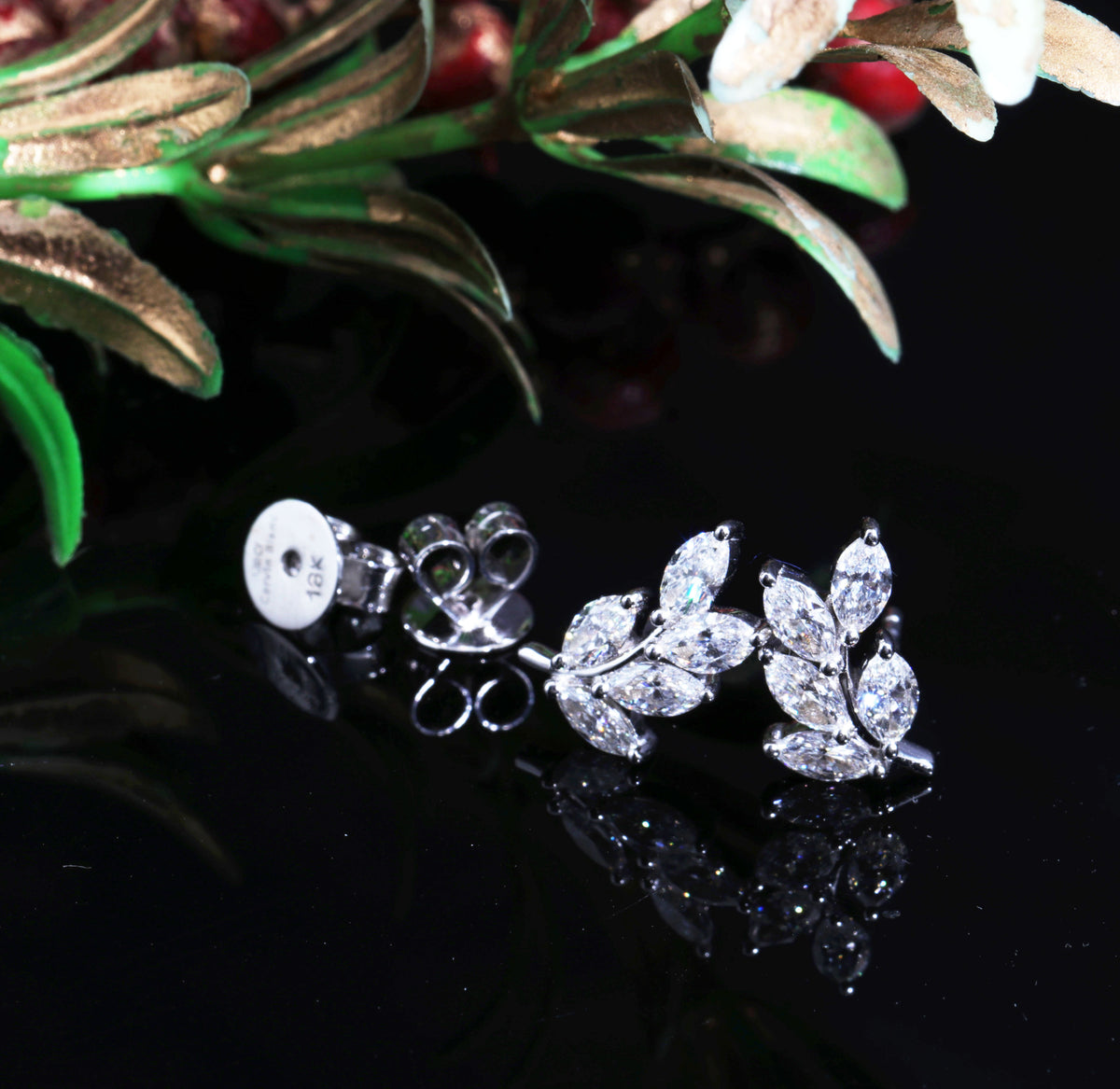 Marquise Leaf Diamond Stud Earrings