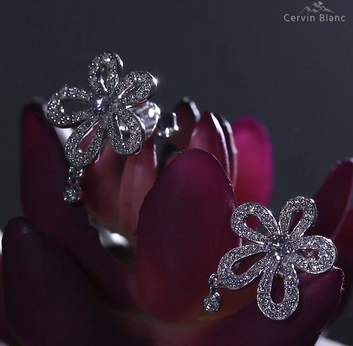 Sparkling Plumeria flower diamond studs