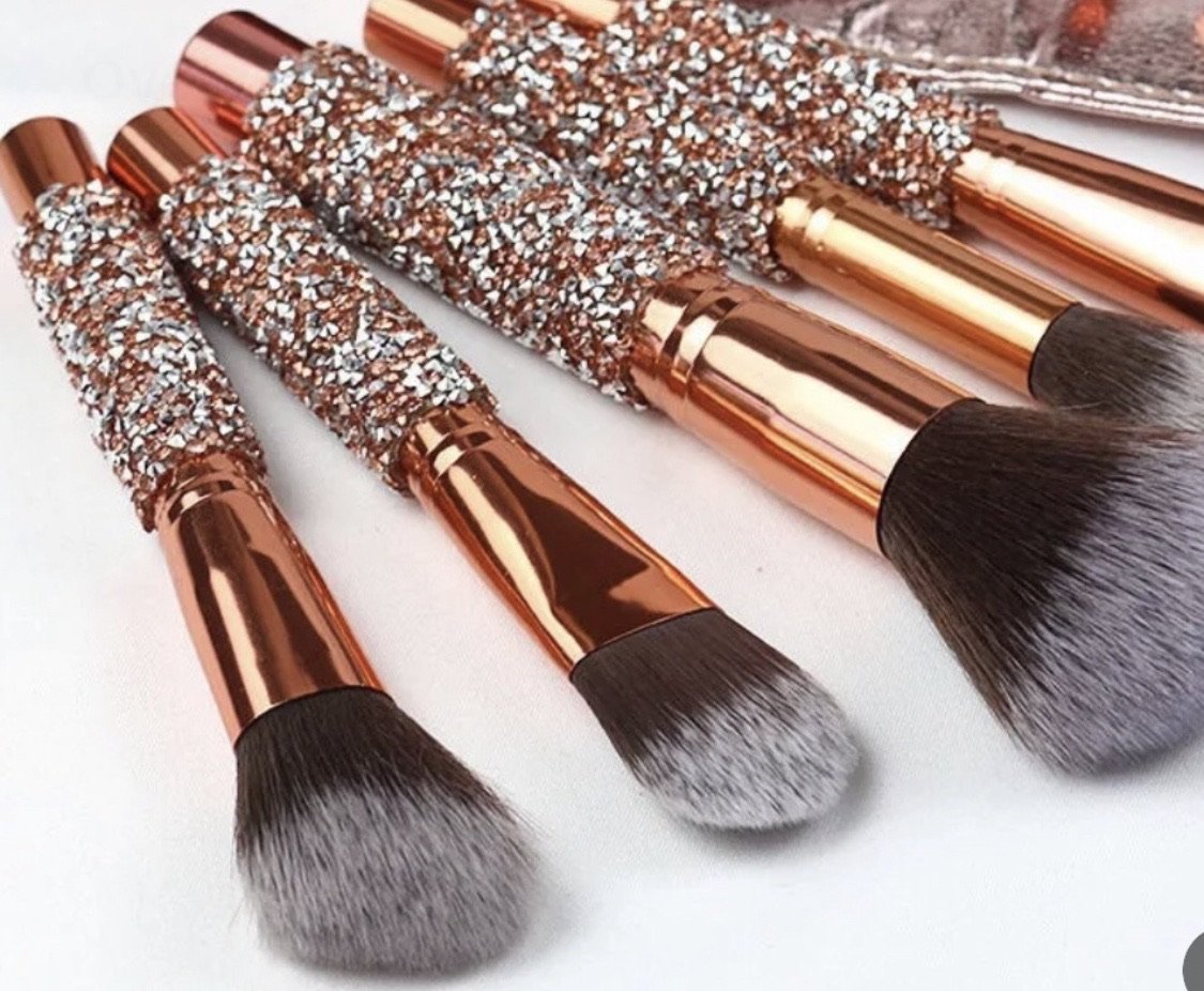 Ensemble de pinceaux de maquillage Diamond Girl incrustés de cristaux avec pochette