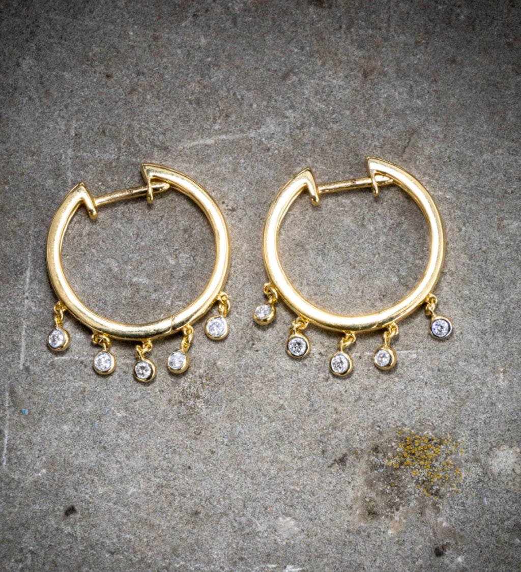 Stylish 18ct yellow gold dewdrop hoop earrings