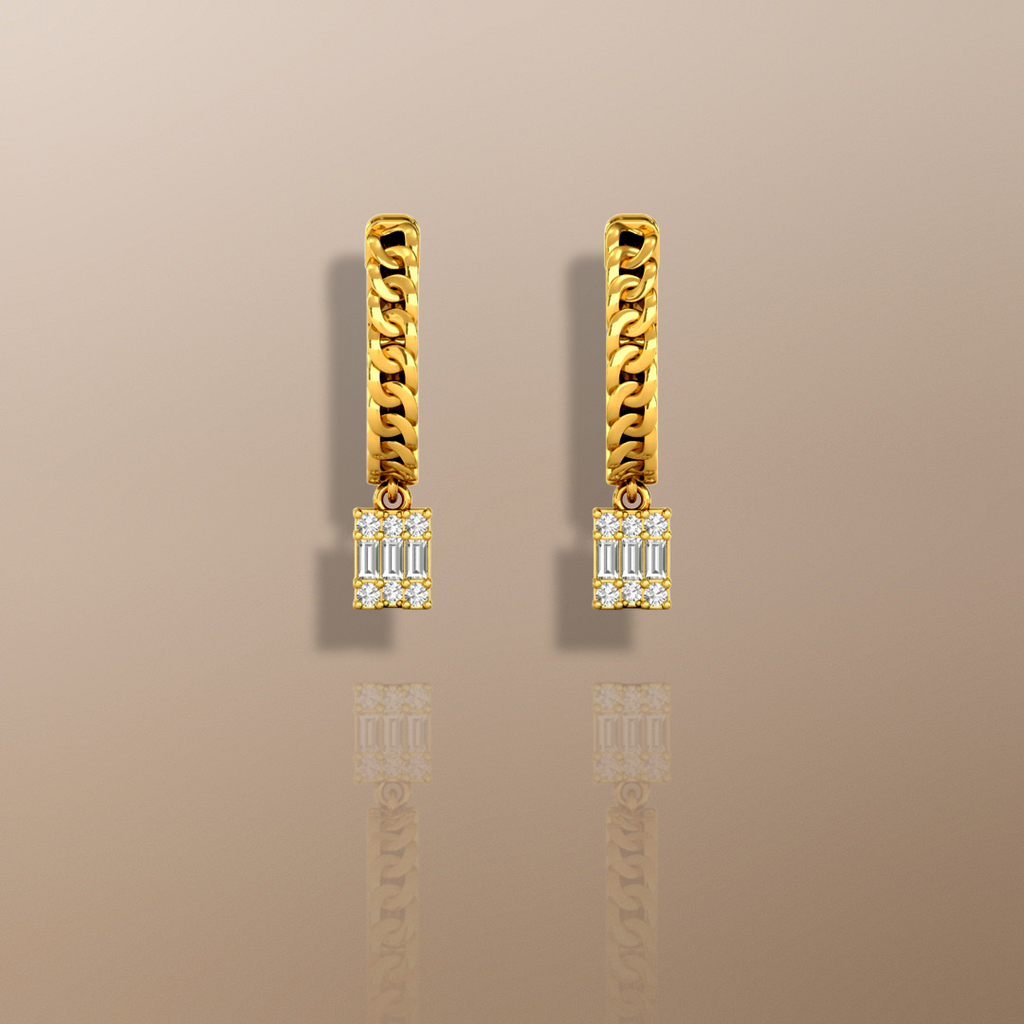Chain Drop Diamond Hoop Earrings Yellow Gold