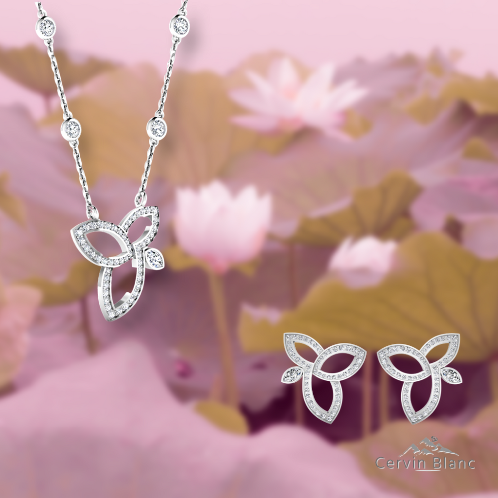 Luxury 18ct white gold lotus flower necklace with 0.75ct diamonds