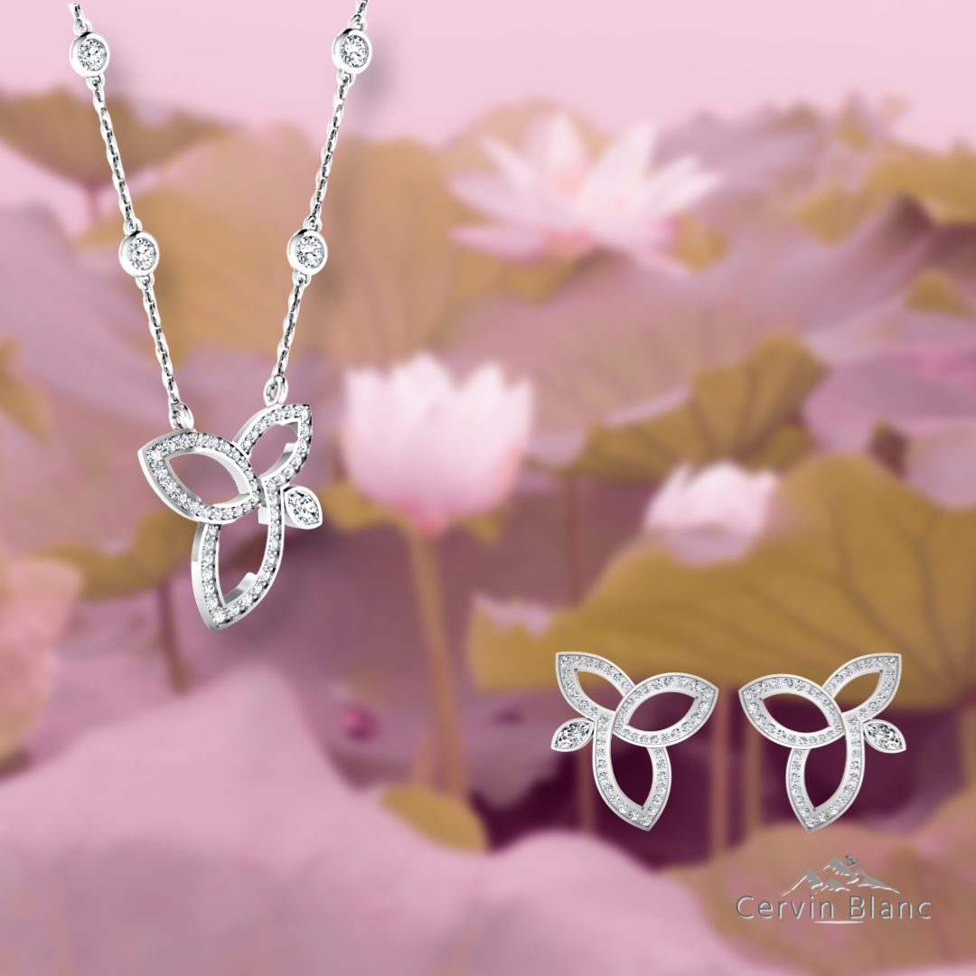 Luxury 18ct white gold lotus flower necklace with 0.75ct diamonds