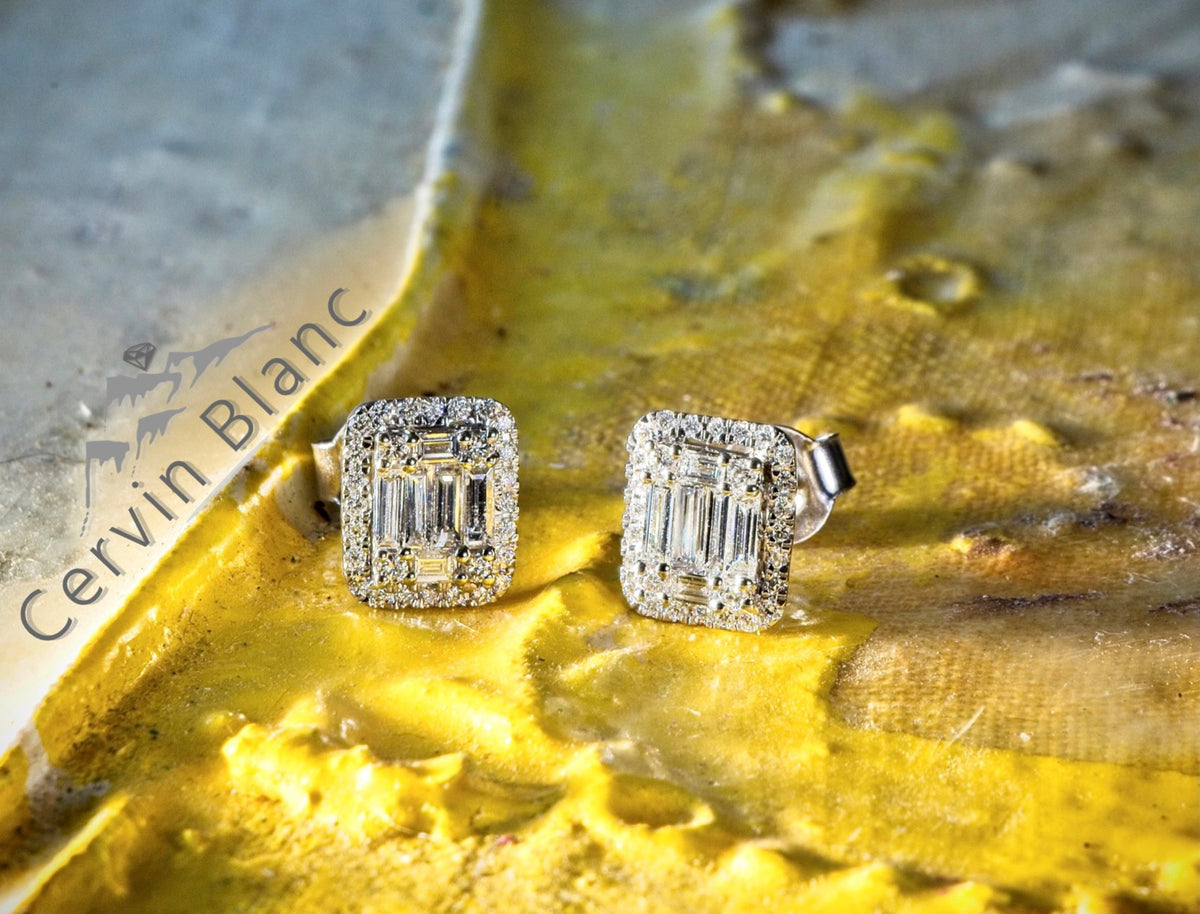 Puces d'oreilles en or blanc serties de diamants (0,65 ct)