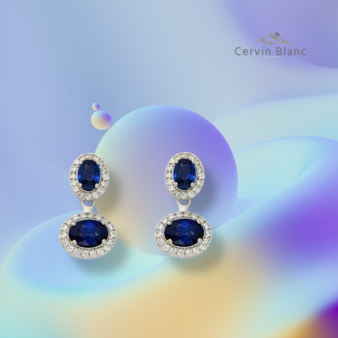 White Gold Sapphire Diamond Jacket Earrings