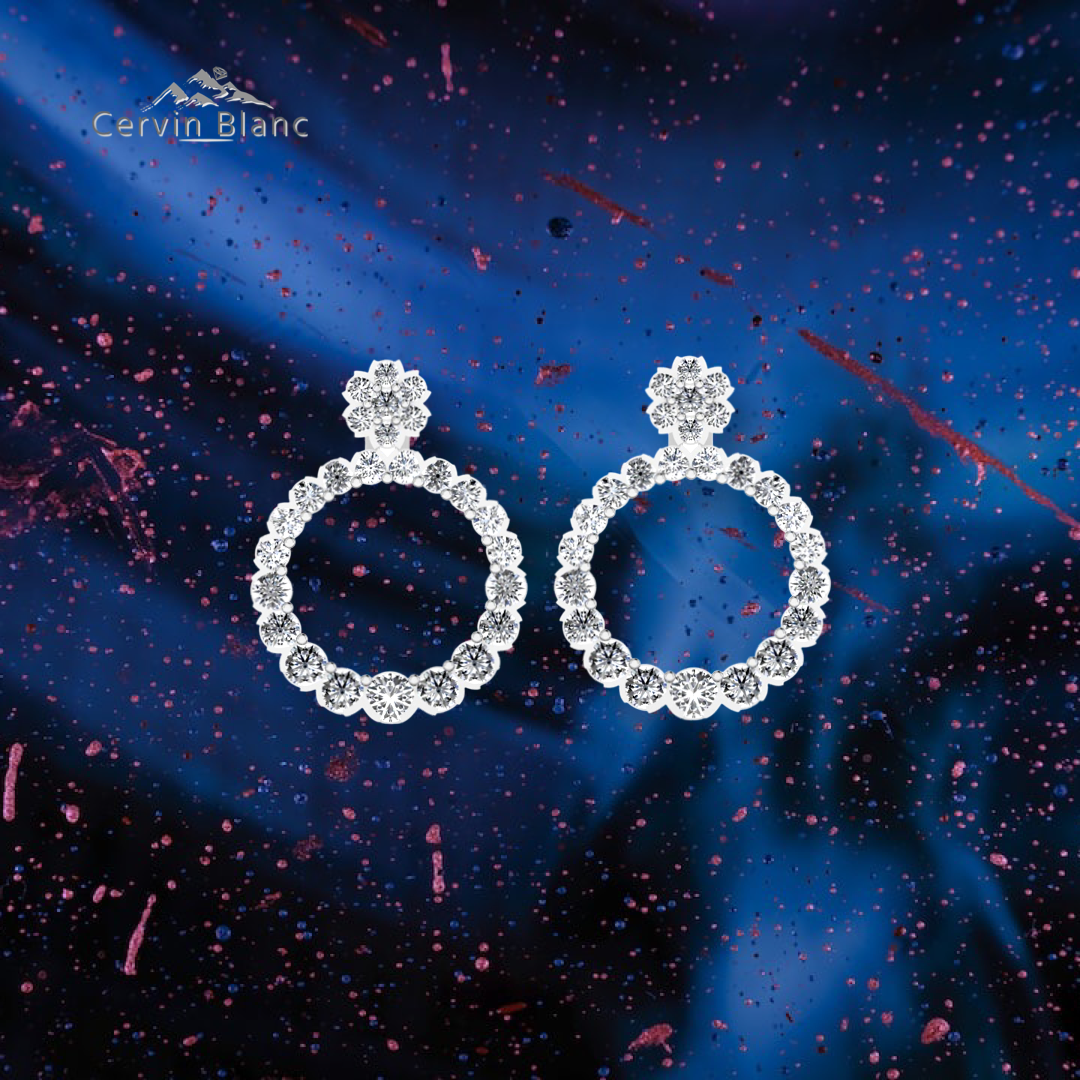 Boucles d'oreilles rondes en or blanc avec diamant de 1 carat