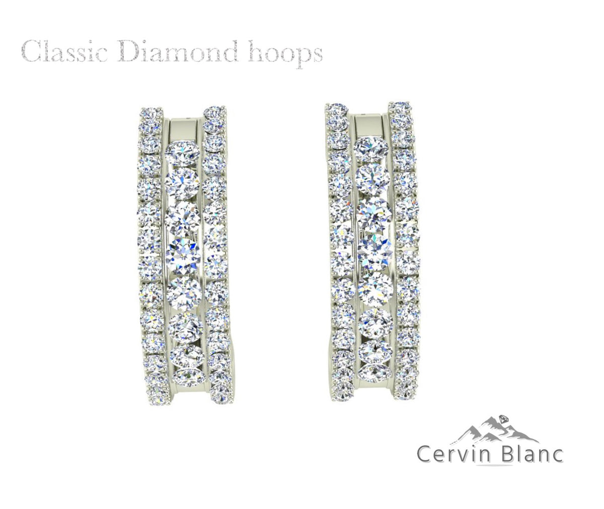 Sparkling white gold diamond hoop earrings