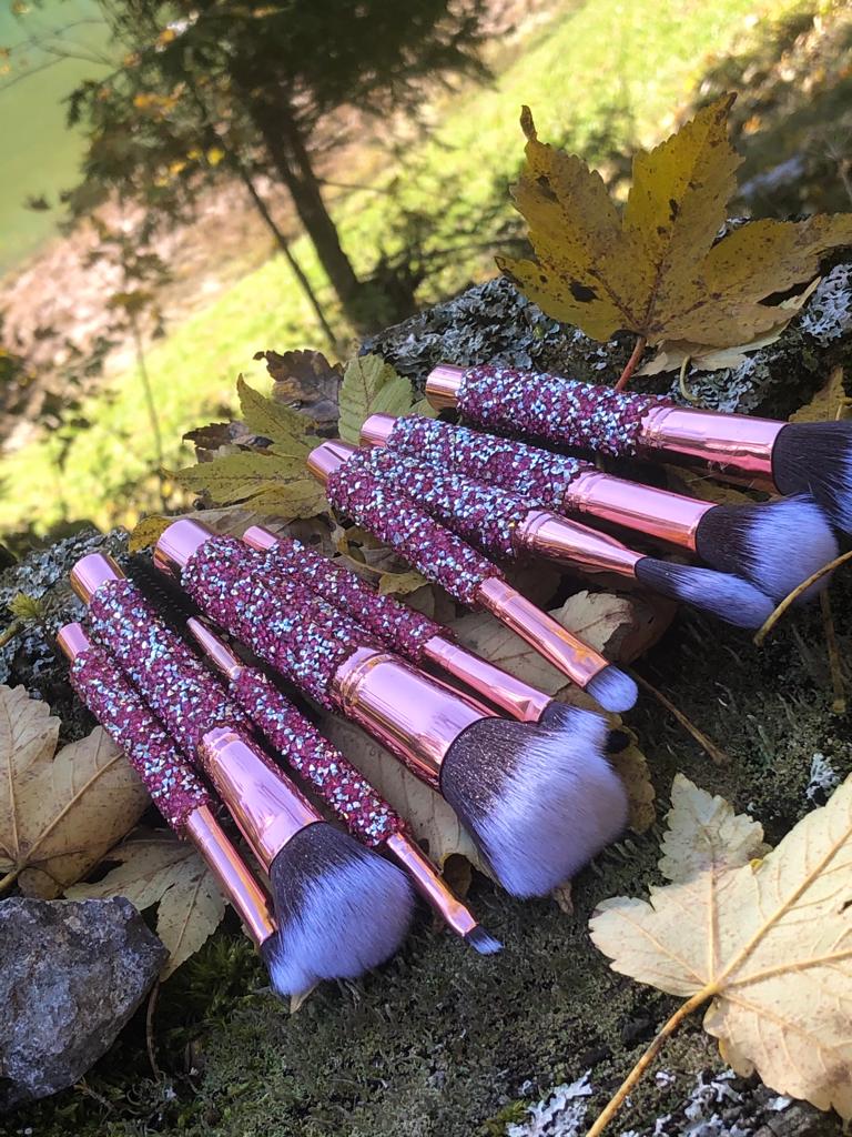 Ensemble de pinceaux de maquillage Diamond Girl incrustés de cristaux avec pochette