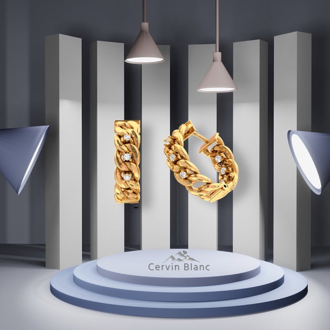 Front & Back Diamond Hoop Earrings Yellow Gold