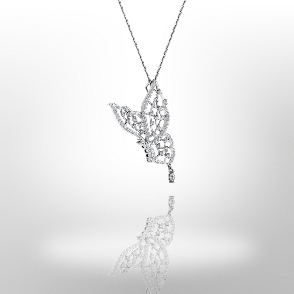 18ct white gold diamond butterfly necklace 0.70ct