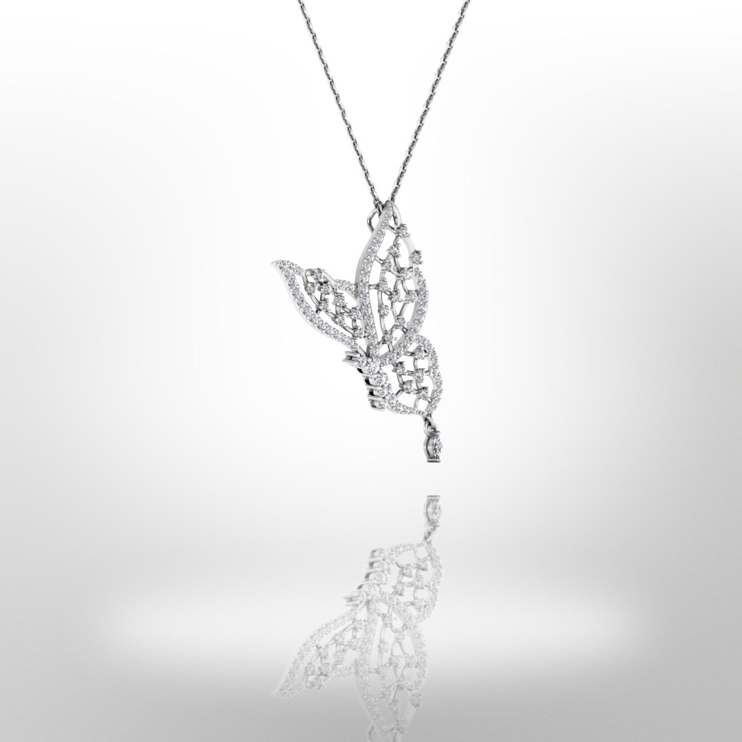 18ct white gold diamond butterfly necklace 0.70ct