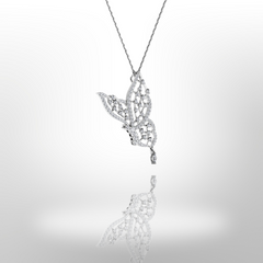 18ct White gold diamond butterfly necklace with charm 0.70ct