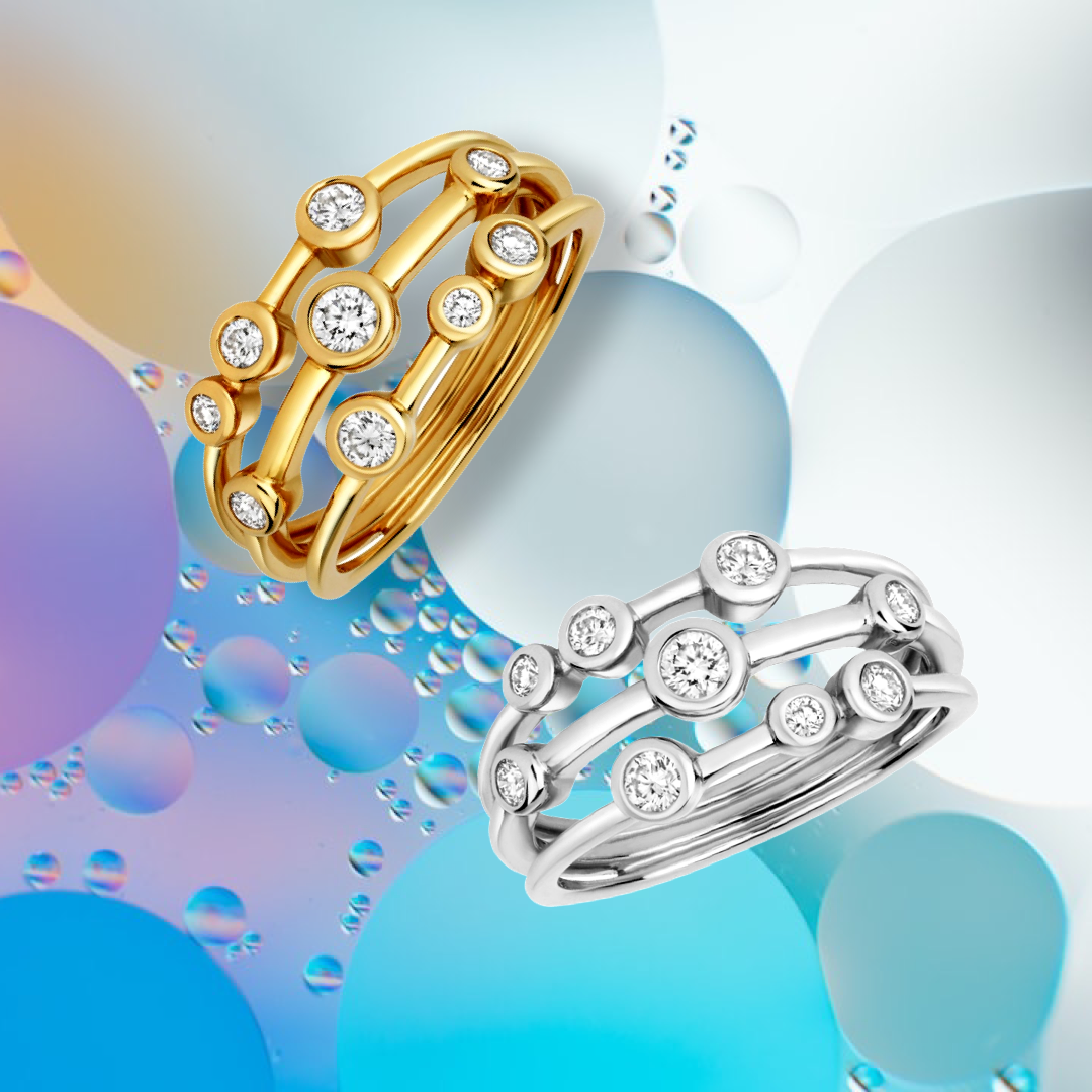 DIAMOND Bubble Ring 3 ROW RUBOVER RING IN 18CT YELLOW GOLD