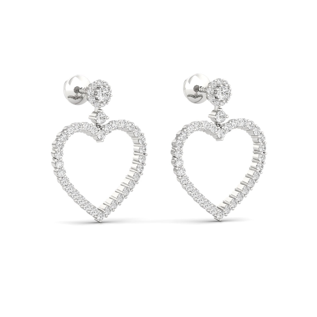 18ct white gold earrings, diamond heart earrings, twin heart earrings, 0.85ct diamond earrings