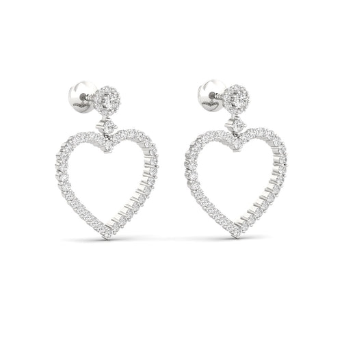 18ct white gold earrings, diamond heart earrings, twin heart earrings, 0.85ct diamond earrings