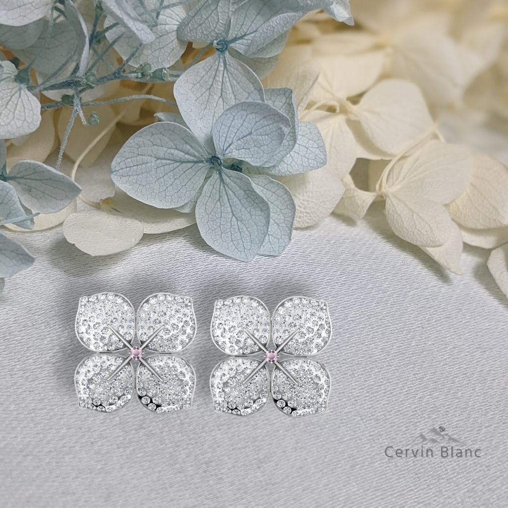 Hydrangea Diamond Earrings White Gold
