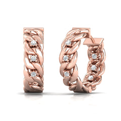 18ct Rose Gold Chain Hoop Diamond Earrings - Front to Back