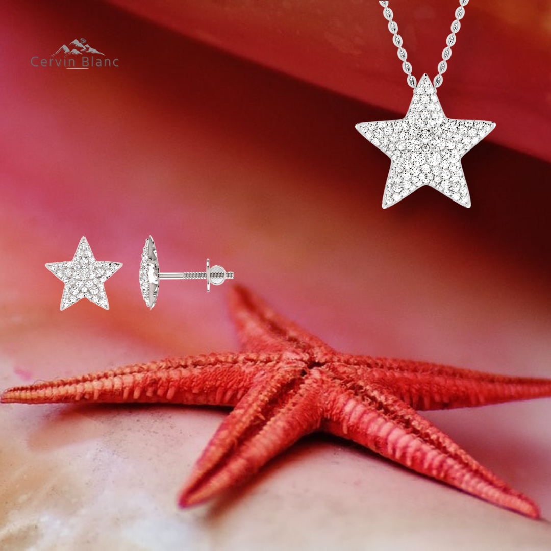 Diamond Star Earrings White Gold